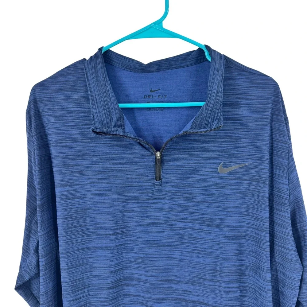 Nike‎ Dri-FIT Mens Quarter Zip Pullover Blue Space Dye Heathered XL Long Sleeve